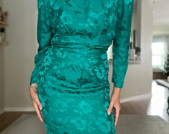 Vintage ADRIANNA PAPELL Pure Silk Puff Sleeves Open Back Dress