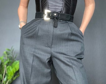 Vintage 80s Rayon Checkered High Waisted Trousers Pants