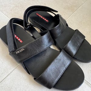 PRADA Black Leather Strap Slingback Sandals