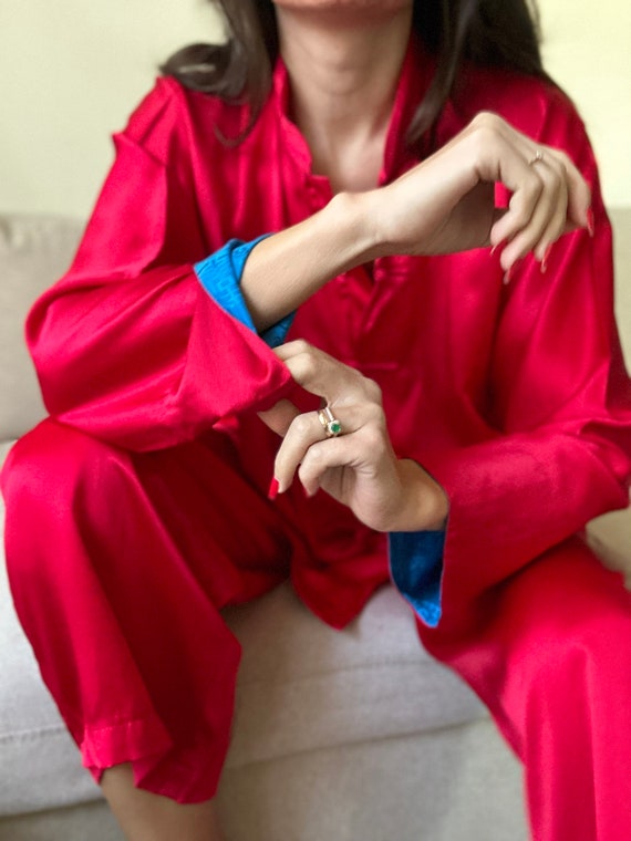 Vintage Pure Silk Red Pajama - image 8