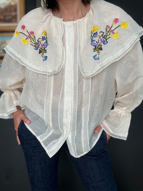 Vintage Embroidered Organza Blouse - image 6