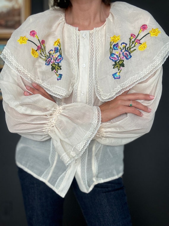 Vintage Embroidered Organza Blouse - image 1
