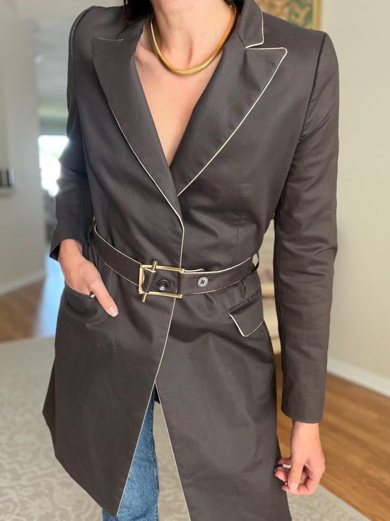 Stella McCartney, Vintage Stella McCartney Belted Coat Dress Brown Designer Jacket Made in Italy