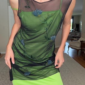 green transparent dress CLAIRE LUISE Semi-transparent maxi dress in green