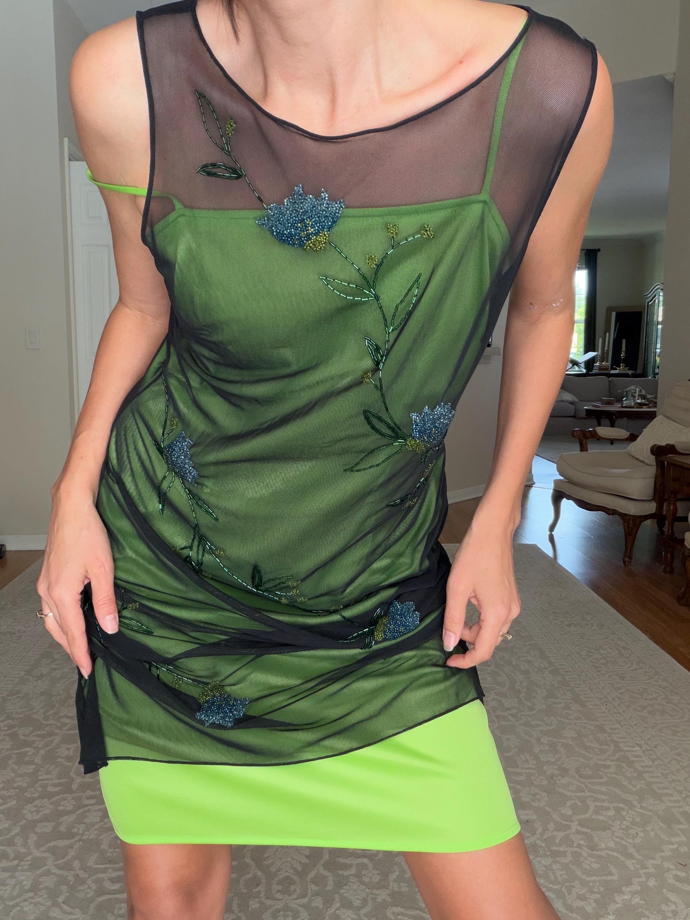 vintage green slip dress Vintage Green and Black Lace Slip Dress main image 1