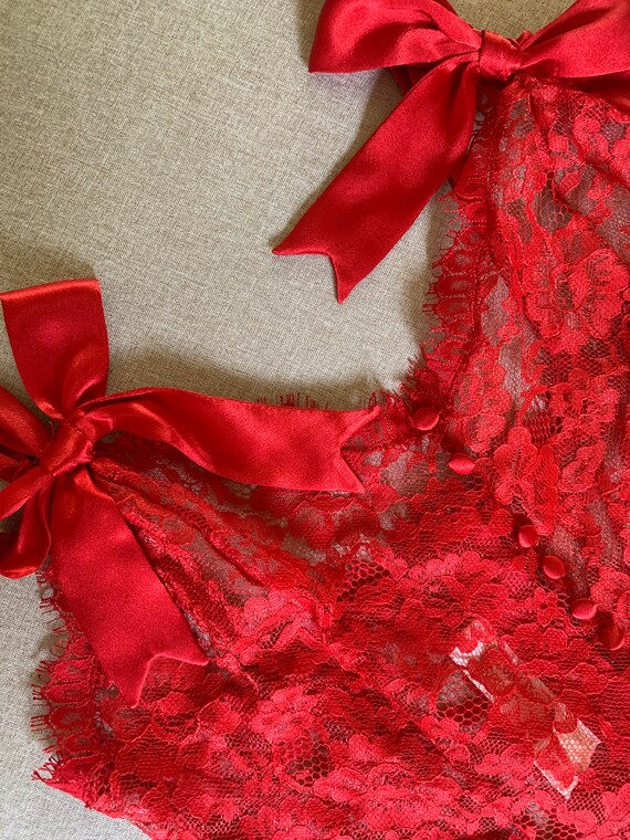 Vintage VICTORIAS SECRET 80s Gold Label Red Lace … - image 7