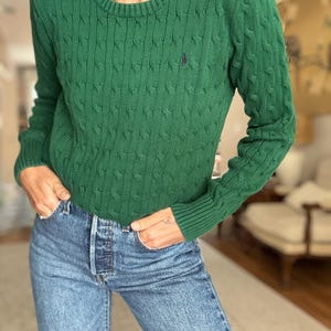 Vintage POLO RALPH LAUREN Cotton Dark Green Knitted Pullover Sweater