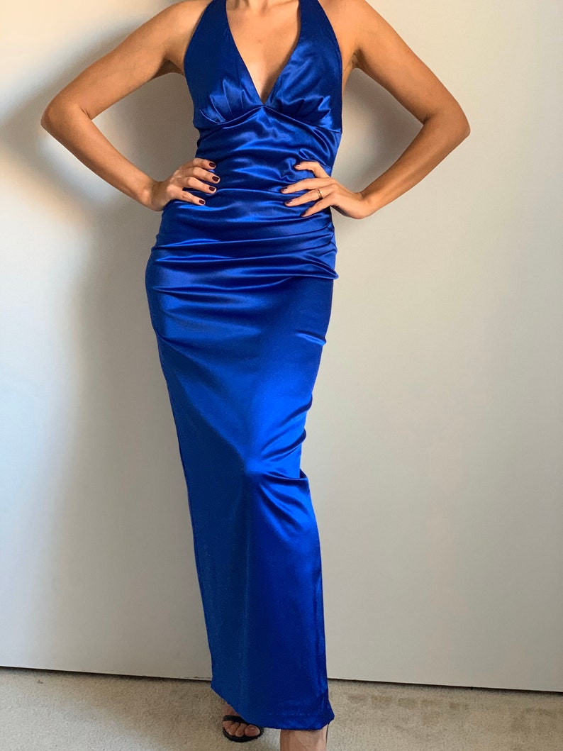 Vintage Y2K Electric Blue Open Back Long Dress Etsy