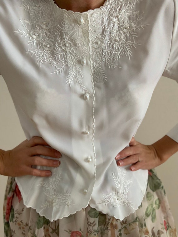 Vintage Beaded White Blouse - image 2