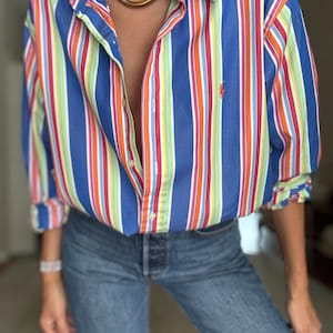 Vintage RALPH LAUREN Colorful Stripe Classic Fit Cotton Button Up Shirt