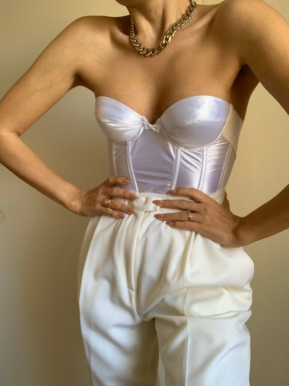 Vintage White Satin Low Back Bustier