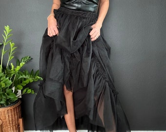 Vintage 90s Black Chiffon Flare Skirt