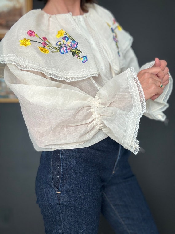 Vintage Embroidered Organza Blouse - image 5