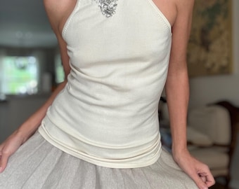 Top halter de mezcla de seda con cuentas estilo vintage Y2K de International Concepts INC