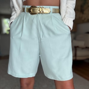 Vintage TOMMY BAHAMA Pure Silk High Waisted Light Turquoise Bermuda Shorts