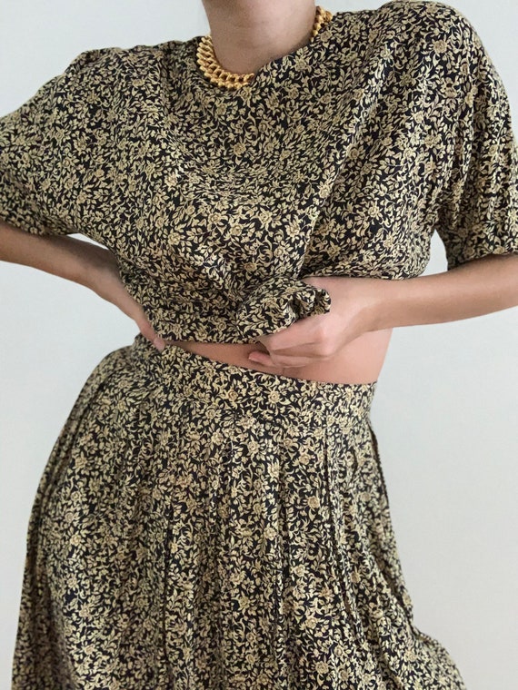 Vintage Floral Print Skirt and Top
