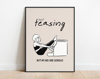 Ilustración de Pilates divertida, impresión digital, póster de ejercicios de Pilates en silla Wunda, cita sarcástica en blanco y negro, decoración de estudio con arte lineal.