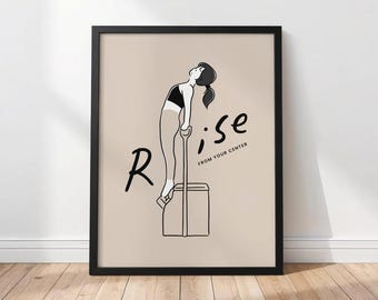 Ilustración imprimible con cita inspiradora de Pilates, póster digital de ejercicios positivos de Pilates en silla Wunda, decoración de estudio con arte lineal limpio y empoderador.