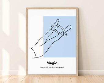 Pilates Magic Circle Ring Exercise Printable Illustration, Motivational Quote Wall Decor, Modern Black White Blue Line Art Pilates Poster