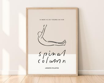 Póster inspirador con cita moderna de Pilates, ilustración de posturas para ejercicios en colchoneta, decoración fresca de estudio de Pilates, dibujo minimalista imprimible para pared.