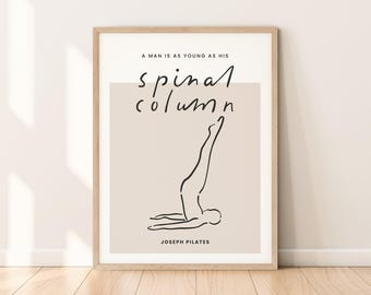 Póster imprimible con frase de Pilates dibujada a mano, decoración neutra para estudio de Pilates, regalo para instructores de Pilates, ilustración minimalista de Pilates para pared.