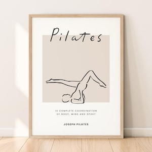Clean Pilates Principle quote printable poster, Quirky illustration pilates exercise wall art, Neutral studio decor, Pilates instructor gift