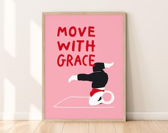 Headstand Yoga Pose Printable Poster, Body positive Quote, Curvy Chubby Woman Exercise Art Print, Quirky Yoga Illustration Studio Wall Decor