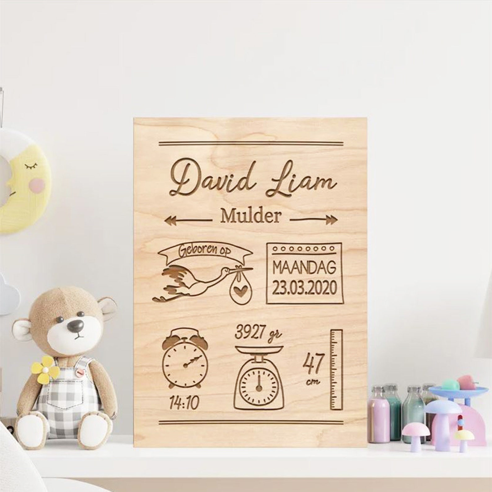 Wooden Birth Poster David Liam - Nice Birth Sign for a Boy or Girl ...