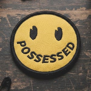 Possessed Smiley Face Patch, Embroidered Iron-On