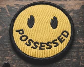 Possessed Smiley Face Patch, Embroidered Iron-On