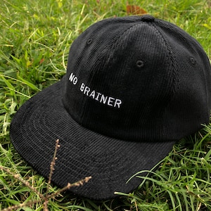 no brainer embroidered black corduroy hat