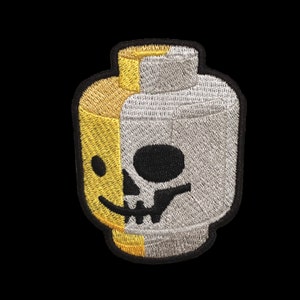 skull lego head embroidered patch