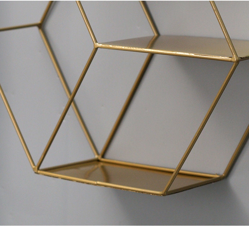 Wall Mounted Hexagonal Iron Shelf Living Etsy