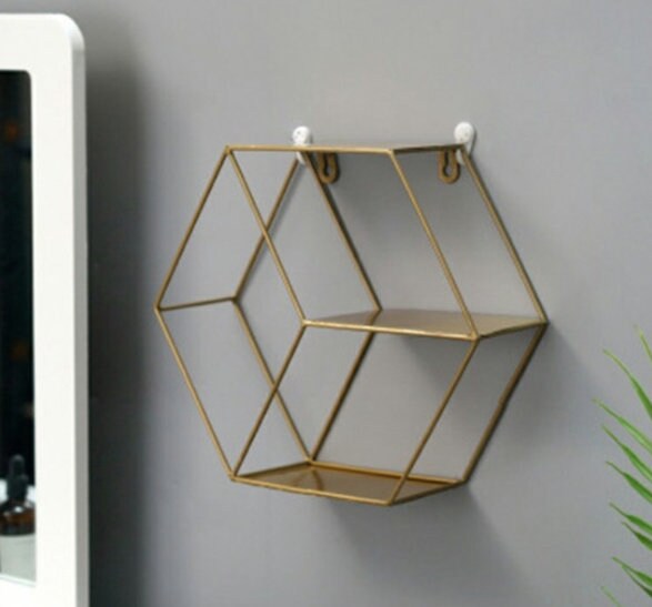 Wall Mounted Hexagonal Iron Shelf Living Etsy