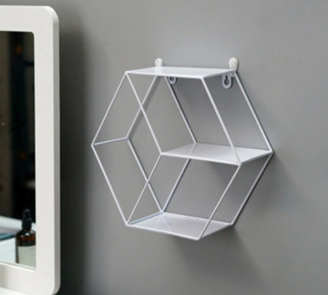 Wall Mounted Hexagonal Iron Shelf Living Etsy
