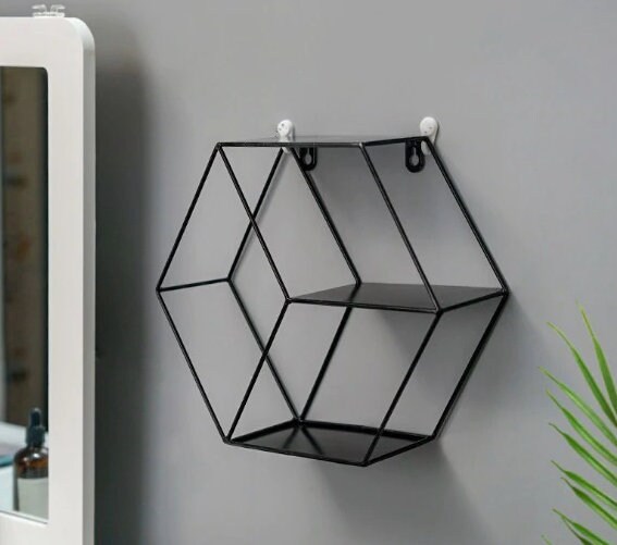 Wall Mounted Hexagonal Iron Shelf Living Etsy
