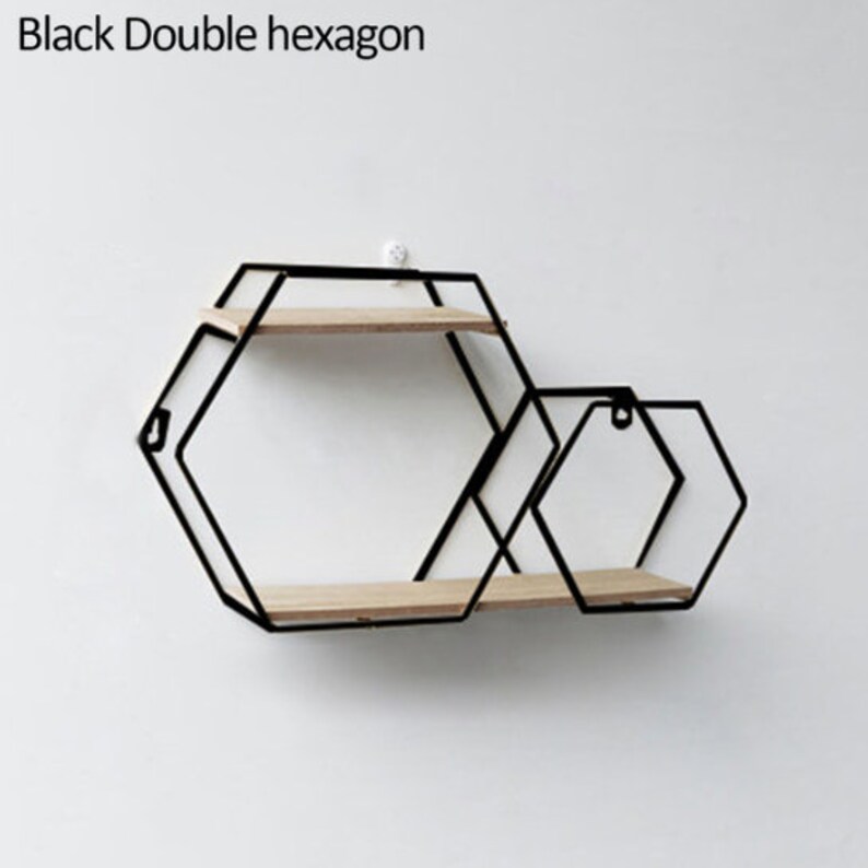 Wall Mounted Hexagonal IronWood Shelf Living Etsy