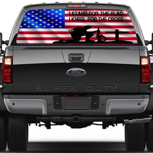 Stand for the Flag Kneel for the Cross rear window decal 50/50