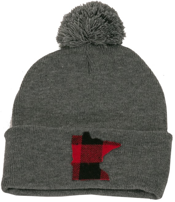 Buffalo Plaid MN Logo POM Knit Beanie 