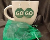 Go Earrings, Road Sign Earrings, Novelty Earrings, Laminated Earrings, Fun Earrings, Paper Earrings, 80 39 s, 90 39 s Earrings, Retro Earrings
