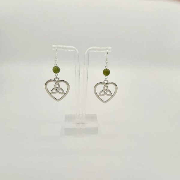 Celtic knot heart Earrings, Peridot  Earrings, Irish Love Earrings, Novelty Earrings, Funky Earrings, Gaelic Earrings, Birthstone Earrings