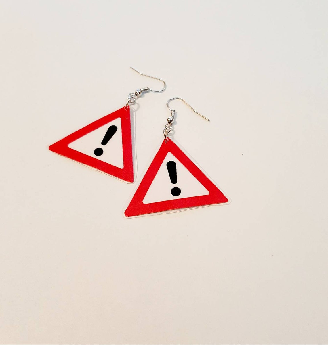 Novelty Earrings Red Caution Sign Earrings Paper Earrings Etsy