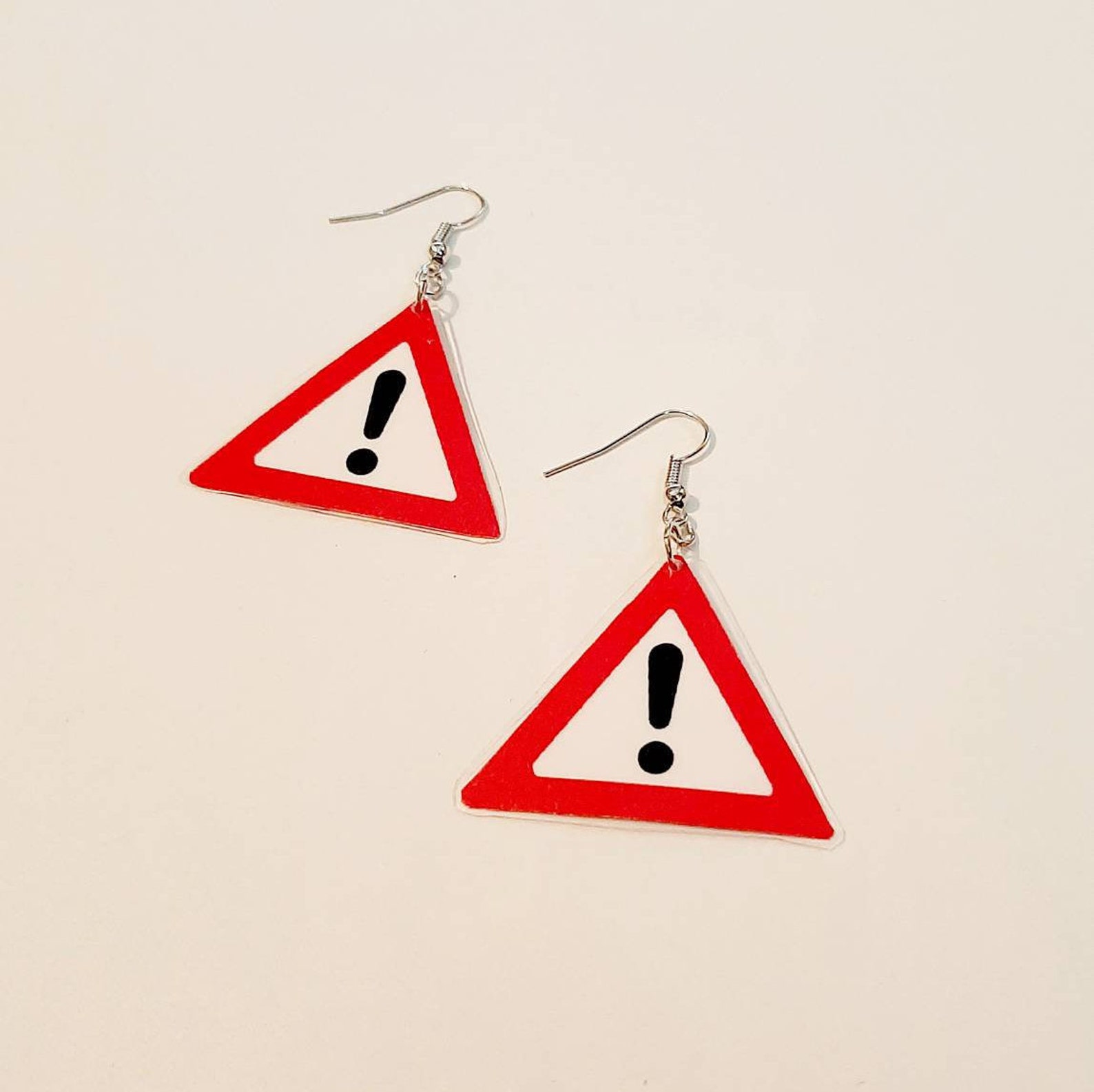 Novelty Earrings Red Caution Sign Earrings Paper Earrings Etsy