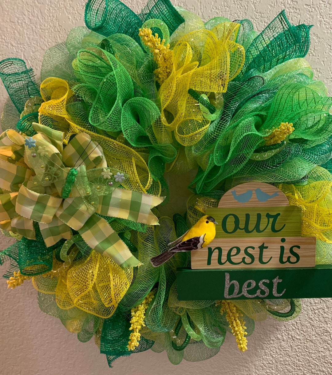 Green Ombre and Yellow Our Nest is Best Door Decor. Bird Nest. Front Door . Spring Wreath. Etsy