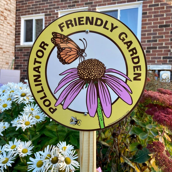 Pollinator Friendly Butterfly Garden Sign, Native Plant Habitat, 9 Inch Aluminum Wildflower Marker, Gardener Gift For Mom Or Dad