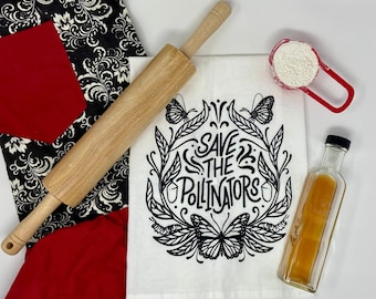 Butterfly Flour Sack Tea Towel: Wildflower Nature Lover Gift