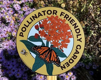 Garden Sign: Pollinator-Friendly Aluminum Sign with Butterfly and Milkweed