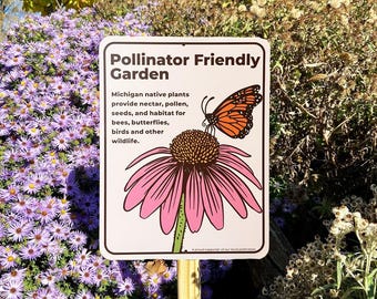 Monarch Butterfly Garden Sign, Pollinator Support Marker, Wildflower Outdoor Decor