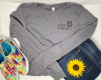 Butterfly Shirt Long Sleeve, Unisex Butterfly Tee, Save The Pollinators T-Shirt, Nature Top, For Women, For Men, Gardener Gift