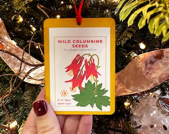 Native Seed Packet Ornament, Wild Columbine, Handmade USA